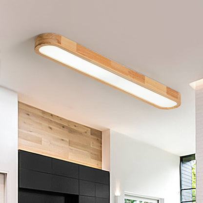 Oval LED Flush Mount Ceiling Light with Wood-Look Frame 37 in Dimmable Kitchen & Living Room Remote Fixture