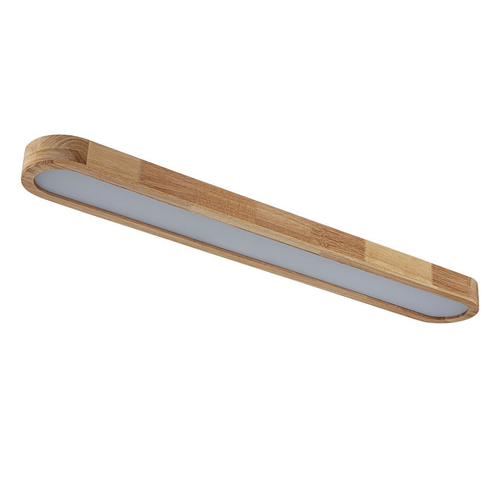 Oval LED Flush Mount Ceiling Light with Wood-Look Frame 37 in Dimmable Kitchen & Living Room Remote Fixture