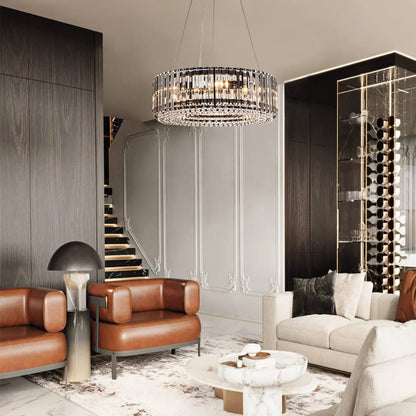 Six-Light Hanging Fixture with Faceted Crystals & Metal Frame for Dining Rooms, Entryways & Living Spaces – Adjustable Height, E14 Base, Gla
