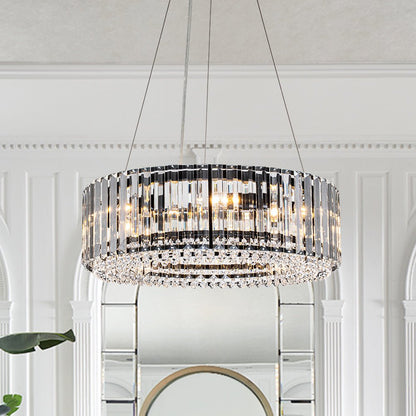 Six-Light Hanging Fixture with Faceted Crystals & Metal Frame for Dining Rooms, Entryways & Living Spaces – Adjustable Height, E14 Base, Gla