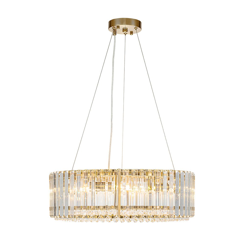 Six-Light Hanging Fixture with Faceted Crystals & Metal Frame for Dining Rooms, Entryways & Living Spaces – Adjustable Height, E14 Base, Gla