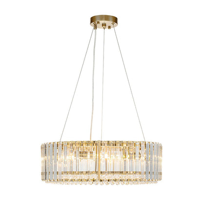 Six-Light Hanging Fixture with Faceted Crystals & Metal Frame for Dining Rooms, Entryways & Living Spaces – Adjustable Height, E14 Base, Gla