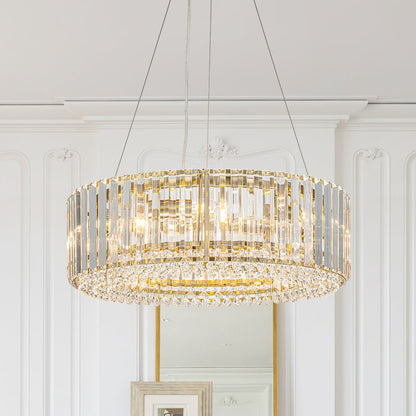 Six-Light Hanging Fixture with Faceted Crystals & Metal Frame for Dining Rooms, Entryways & Living Spaces – Adjustable Height, E14 Base, Gla