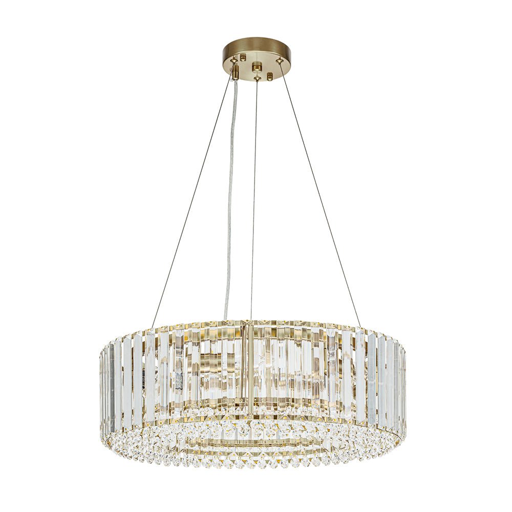 Six-Light Hanging Fixture with Faceted Crystals & Metal Frame for Dining Rooms, Entryways & Living Spaces – Adjustable Height, E14 Base, Gla