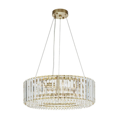 Six-Light Hanging Fixture with Faceted Crystals & Metal Frame for Dining Rooms, Entryways & Living Spaces – Adjustable Height, E14 Base, Gla