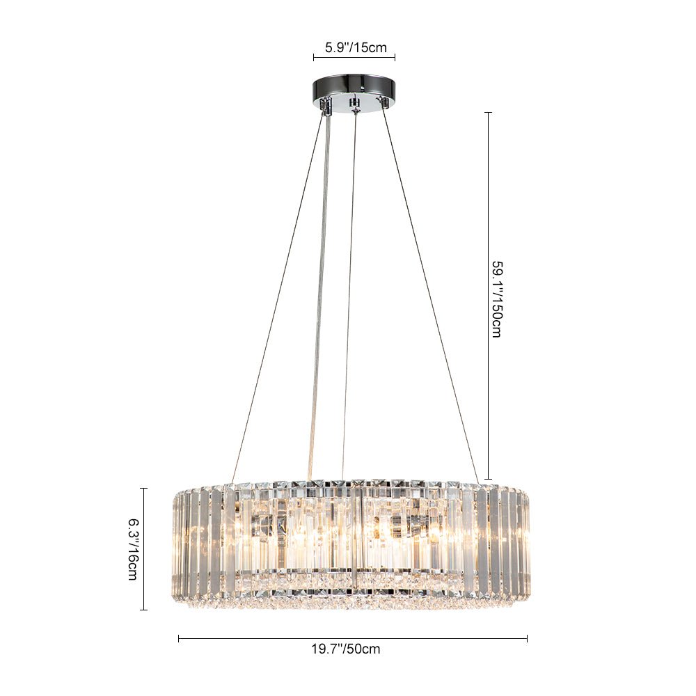 Six-Light Hanging Fixture with Faceted Crystals & Metal Frame for Dining Rooms, Entryways & Living Spaces – Adjustable Height, E14 Base, Gla