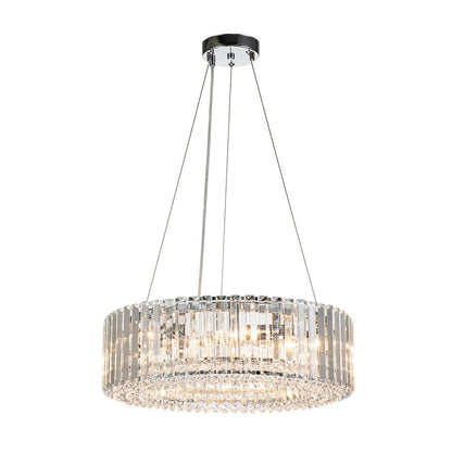 Six-Light Hanging Fixture with Faceted Crystals & Metal Frame for Dining Rooms, Entryways & Living Spaces – Adjustable Height, E14 Base, Gla