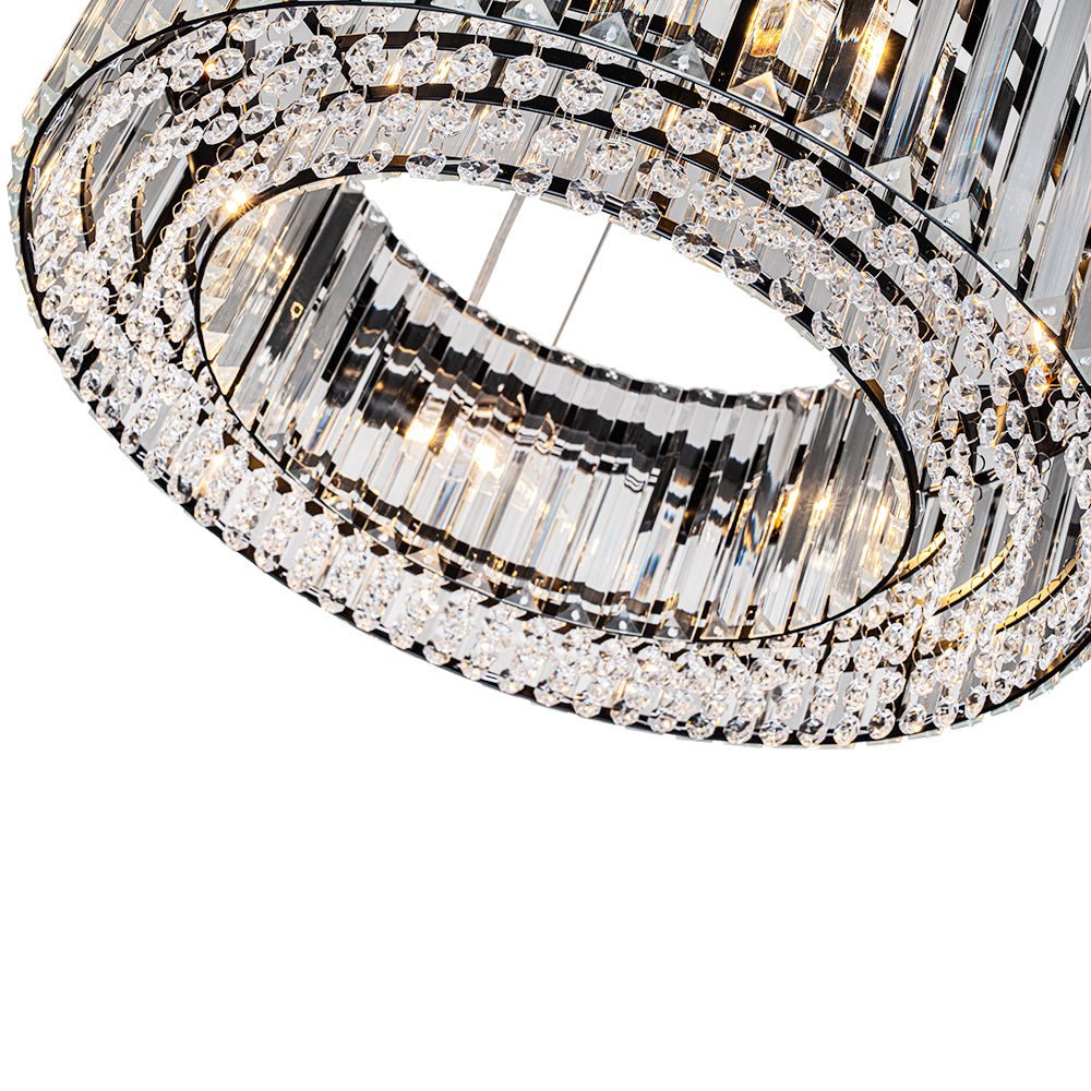 Six-Light Hanging Fixture with Faceted Crystals & Metal Frame for Dining Rooms, Entryways & Living Spaces – Adjustable Height, E14 Base, Gla