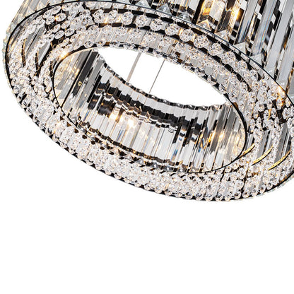 Six-Light Hanging Fixture with Faceted Crystals & Metal Frame for Dining Rooms, Entryways & Living Spaces – Adjustable Height, E14 Base, Gla