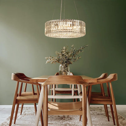 Six-Light Hanging Fixture with Faceted Crystals & Metal Frame for Dining Rooms, Entryways & Living Spaces – Adjustable Height, E14 Base, Gla