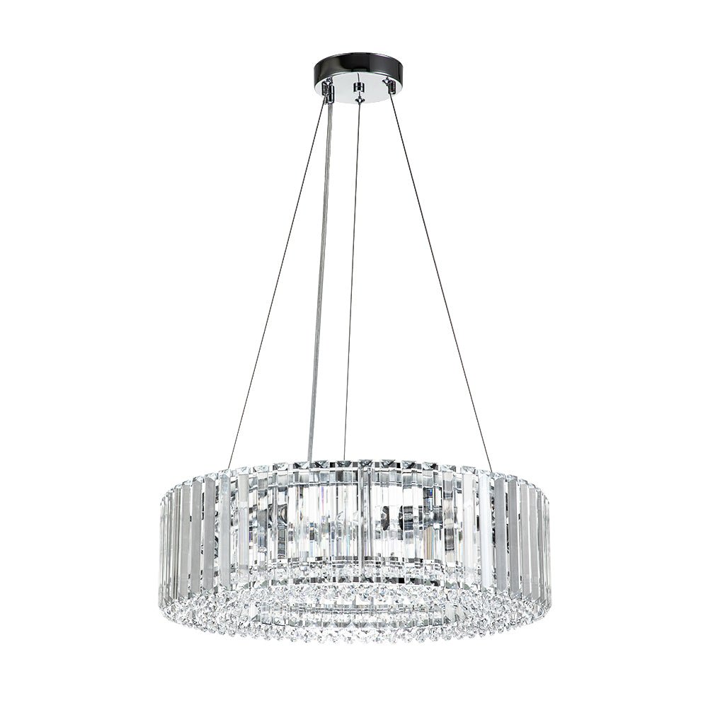 Six-Light Hanging Fixture with Faceted Crystals & Metal Frame for Dining Rooms, Entryways & Living Spaces – Adjustable Height, E14 Base, Gla
