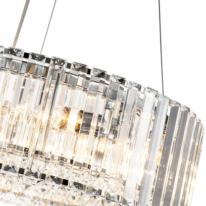 Six-Light Hanging Fixture with Faceted Crystals & Metal Frame for Dining Rooms, Entryways & Living Spaces – Adjustable Height, E14 Base, Gla