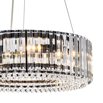 Six-Light Hanging Fixture with Faceted Crystals & Metal Frame for Dining Rooms, Entryways & Living Spaces – Adjustable Height, E14 Base, Gla