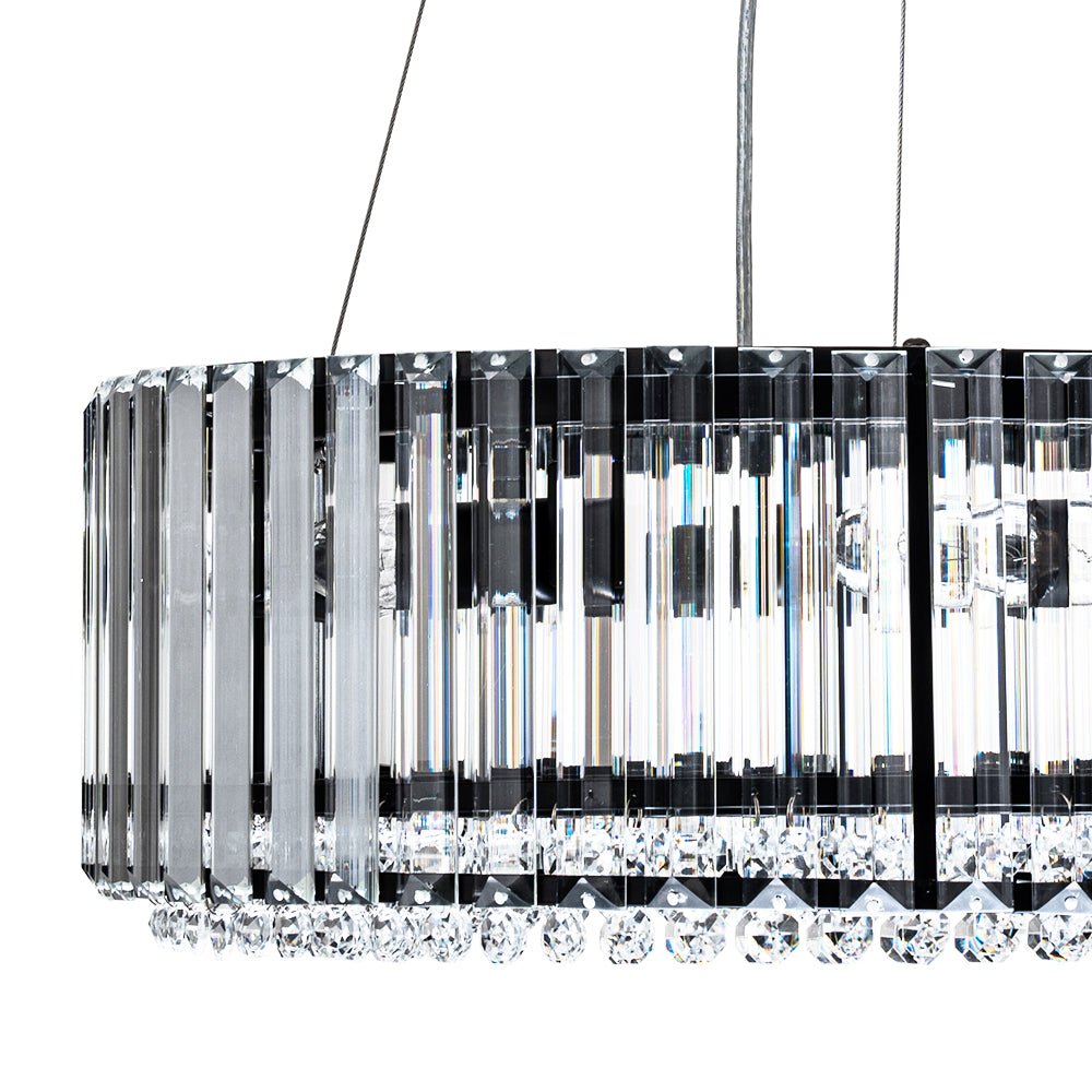 Six-Light Hanging Fixture with Faceted Crystals & Metal Frame for Dining Rooms, Entryways & Living Spaces – Adjustable Height, E14 Base, Gla