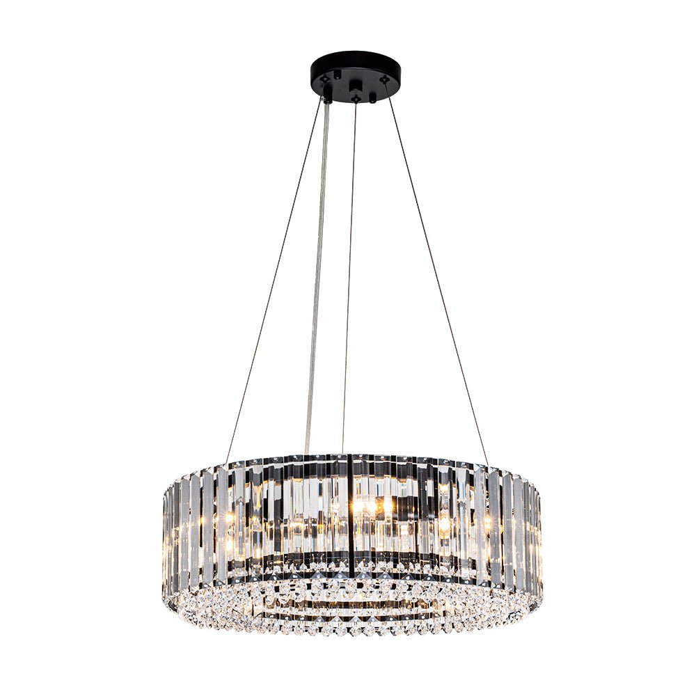 Six-Light Hanging Fixture with Faceted Crystals & Metal Frame for Dining Rooms, Entryways & Living Spaces – Adjustable Height, E14 Base, Gla