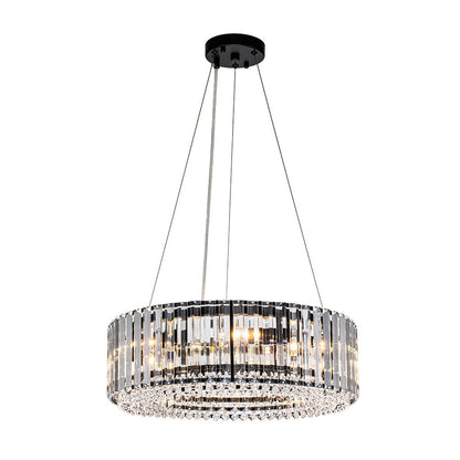 Six-Light Hanging Fixture with Faceted Crystals & Metal Frame for Dining Rooms, Entryways & Living Spaces – Adjustable Height, E14 Base, Gla
