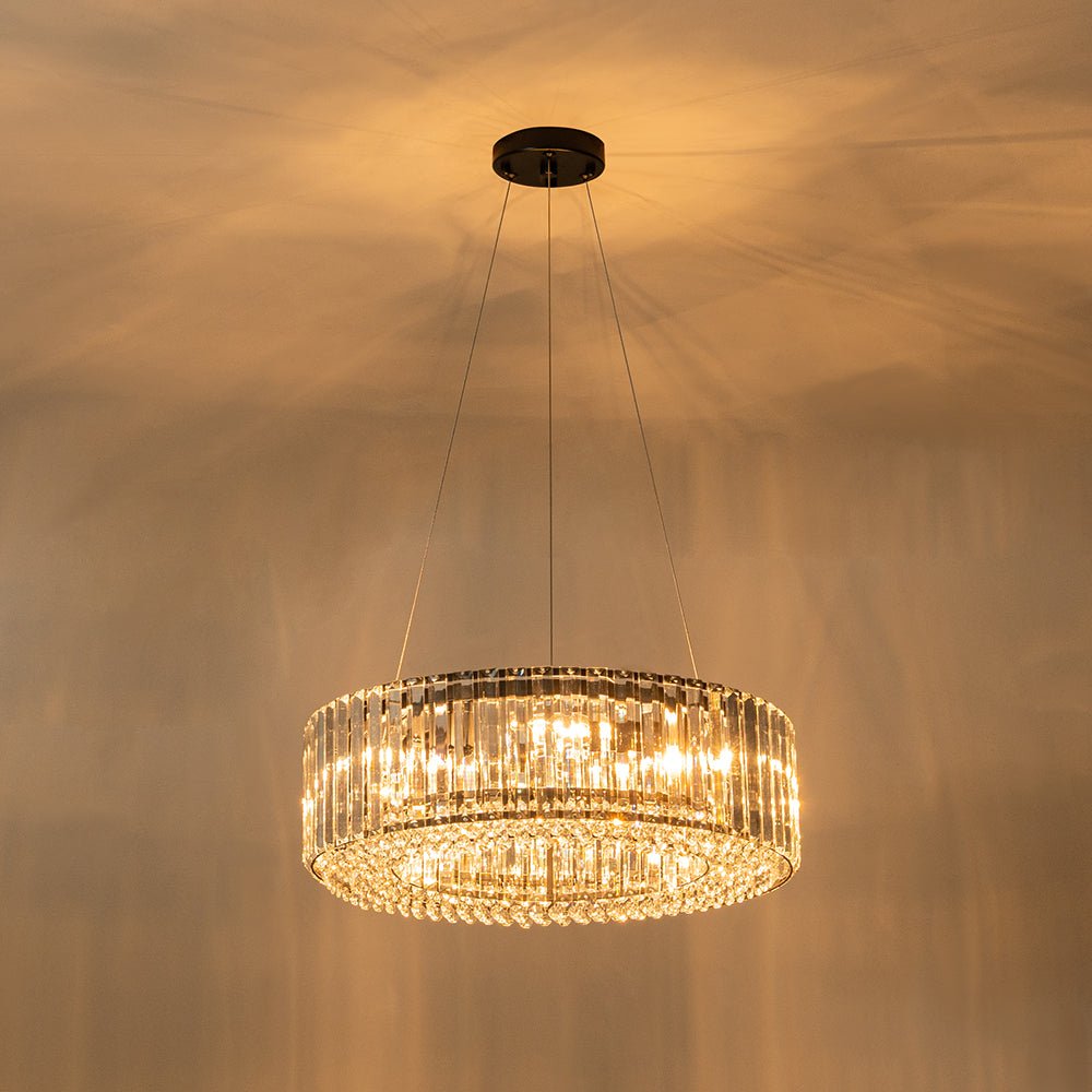 Six-Light Hanging Fixture with Faceted Crystals & Metal Frame for Dining Rooms, Entryways & Living Spaces – Adjustable Height, E14 Base, Gla