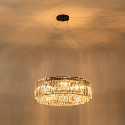 Six-Light Hanging Fixture with Faceted Crystals & Metal Frame for Dining Rooms, Entryways & Living Spaces – Adjustable Height, E14 Base, Gla