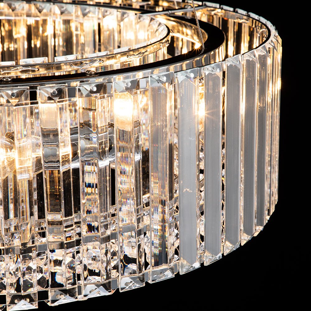 Six-Light Hanging Fixture with Faceted Crystals & Metal Frame for Dining Rooms, Entryways & Living Spaces – Adjustable Height, E14 Base, Gla