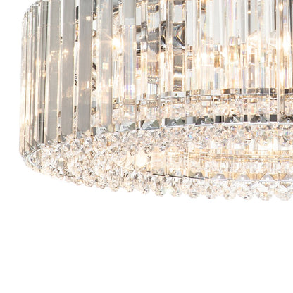 Six-Light Hanging Fixture with Faceted Crystals & Metal Frame for Dining Rooms, Entryways & Living Spaces – Adjustable Height, E14 Base, Gla