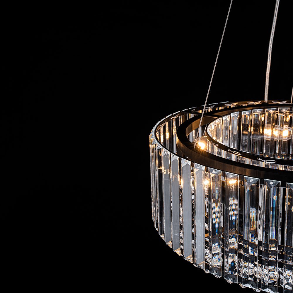 Six-Light Hanging Fixture with Faceted Crystals & Metal Frame for Dining Rooms, Entryways & Living Spaces – Adjustable Height, E14 Base, Gla