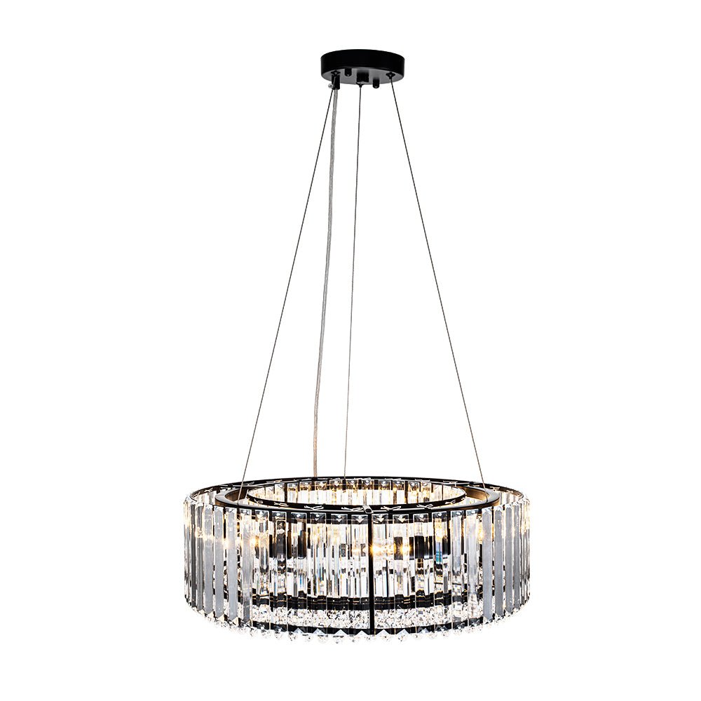 Six-Light Hanging Fixture with Faceted Crystals & Metal Frame for Dining Rooms, Entryways & Living Spaces – Adjustable Height, E14 Base, Gla