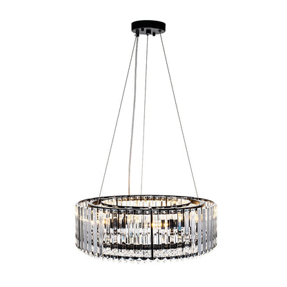 Six-Light Hanging Fixture with Faceted Crystals & Metal Frame for Dining Rooms, Entryways & Living Spaces – Adjustable Height, E14 Base, Gla