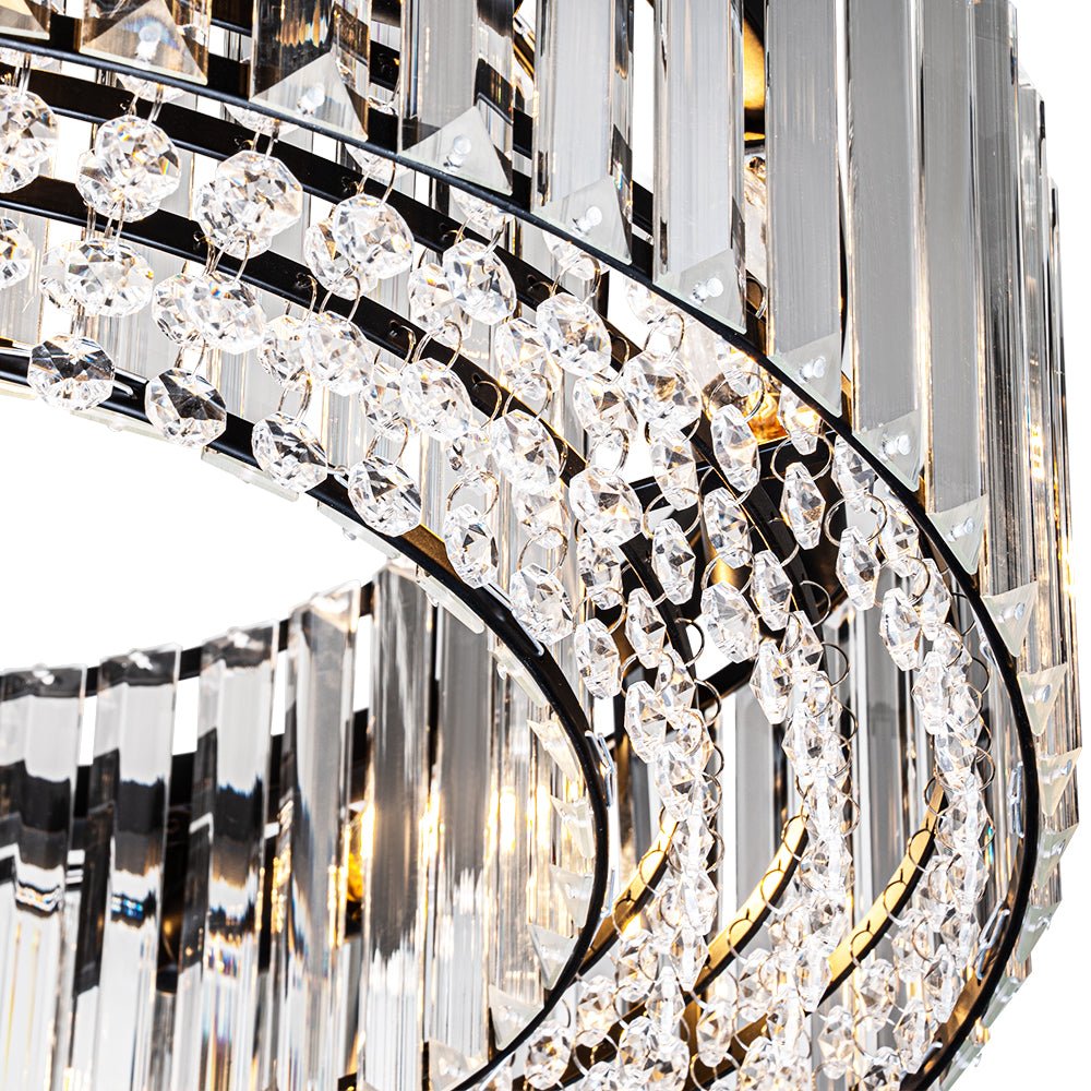 Six-Light Hanging Fixture with Faceted Crystals & Metal Frame for Dining Rooms, Entryways & Living Spaces – Adjustable Height, E14 Base, Gla