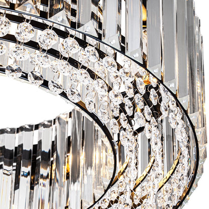 Six-Light Hanging Fixture with Faceted Crystals & Metal Frame for Dining Rooms, Entryways & Living Spaces – Adjustable Height, E14 Base, Gla