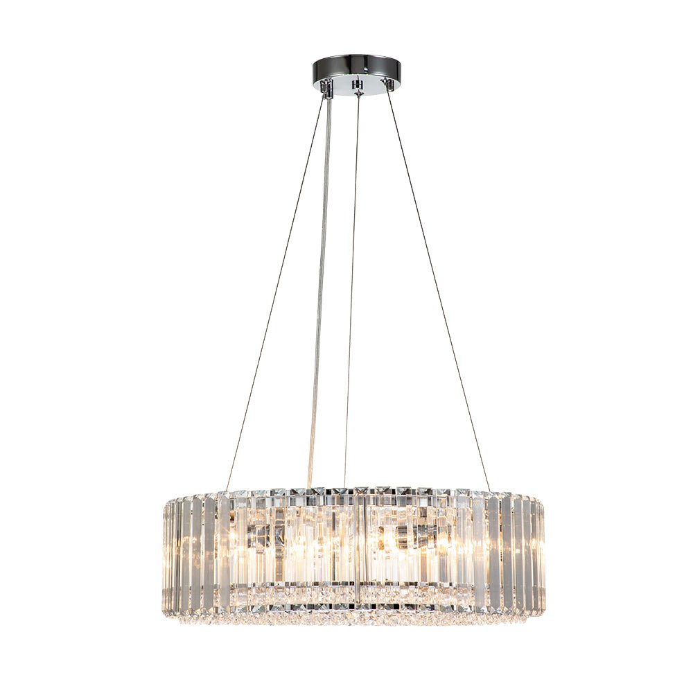 Six-Light Hanging Fixture with Faceted Crystals & Metal Frame for Dining Rooms, Entryways & Living Spaces – Adjustable Height, E14 Base, Gla