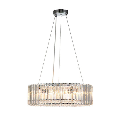 Six-Light Hanging Fixture with Faceted Crystals & Metal Frame for Dining Rooms, Entryways & Living Spaces – Adjustable Height, E14 Base, Gla