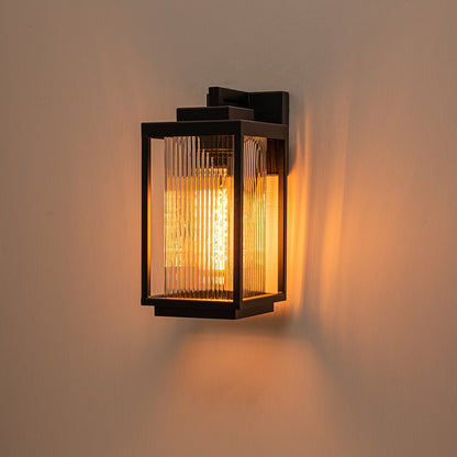 Outdoor Sconce Fixture 13 in Height Black Finish Entry Lighting E27 Socket Weather-Rated Ribbed Glass Panels for Porch Exterior Home Garage
