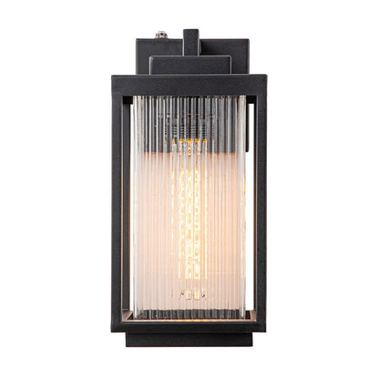 Outdoor Sconce Fixture 13 in Height Black Finish Entry Lighting E27 Socket Weather-Rated Ribbed Glass Panels for Porch Exterior Home Garage