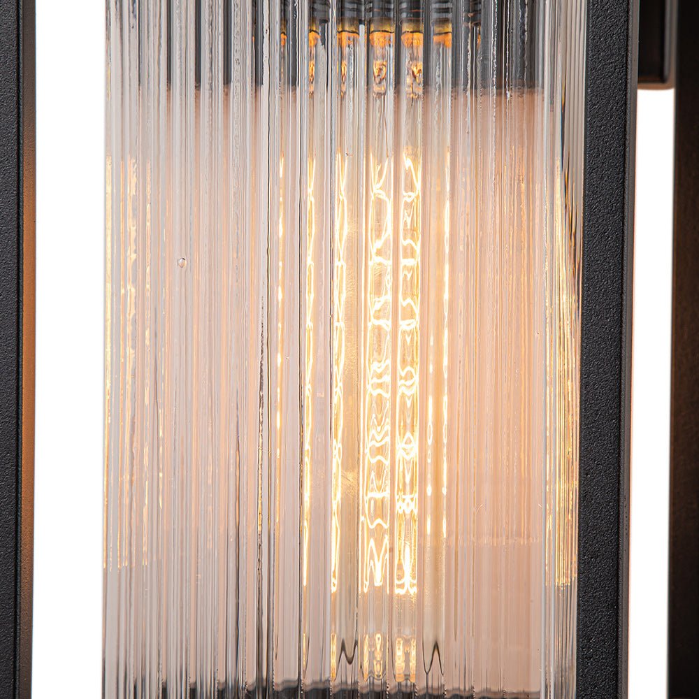 Outdoor Sconce Fixture 13 in Height Black Finish Entry Lighting E27 Socket Weather-Rated Ribbed Glass Panels for Porch Exterior Home Garage