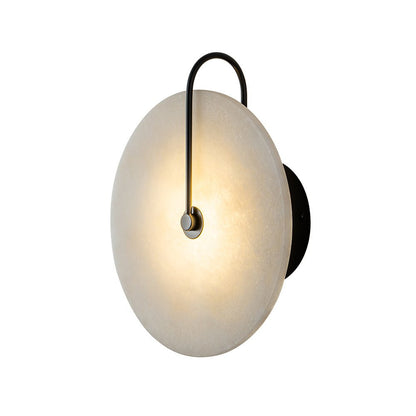 Modern Sconce Light with Circular Marble-Look Shade 5W LED Black & White for Bedrooms Hallways Living Rooms Mid-Century Accent Lighting