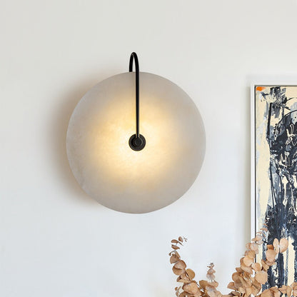 Modern Sconce Light with Circular Marble-Look Shade 5W LED Black & White for Bedrooms Hallways Living Rooms Mid-Century Accent Lighting