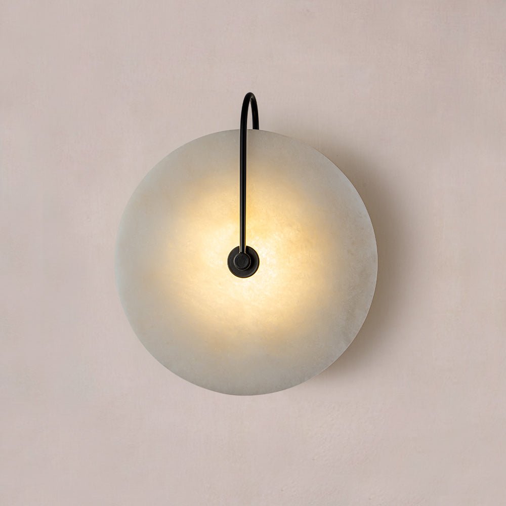 Modern Sconce Light with Circular Marble-Look Shade 5W LED Black & White for Bedrooms Hallways Living Rooms Mid-Century Accent Lighting
