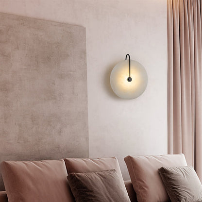 Modern Sconce Light with Circular Marble-Look Shade 5W LED Black & White for Bedrooms Hallways Living Rooms Mid-Century Accent Lighting