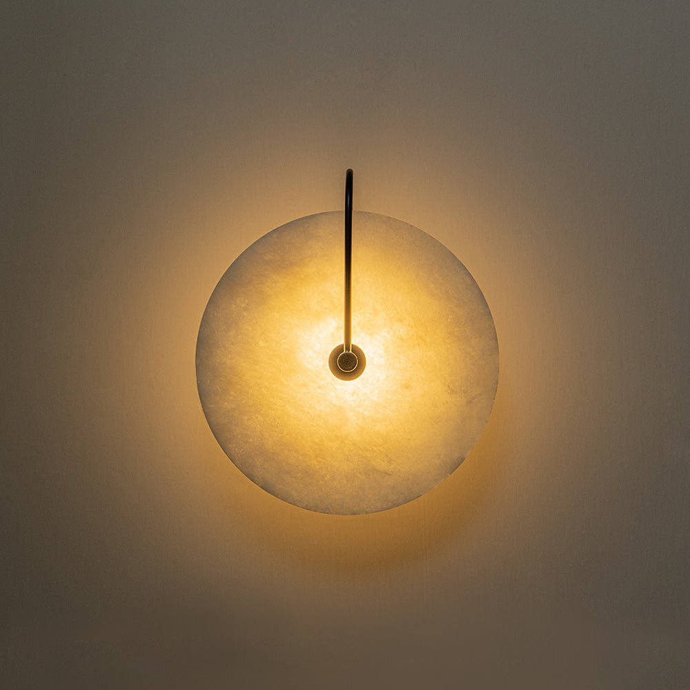 Modern Sconce Light with Circular Marble-Look Shade 5W LED Black & White for Bedrooms Hallways Living Rooms Mid-Century Accent Lighting
