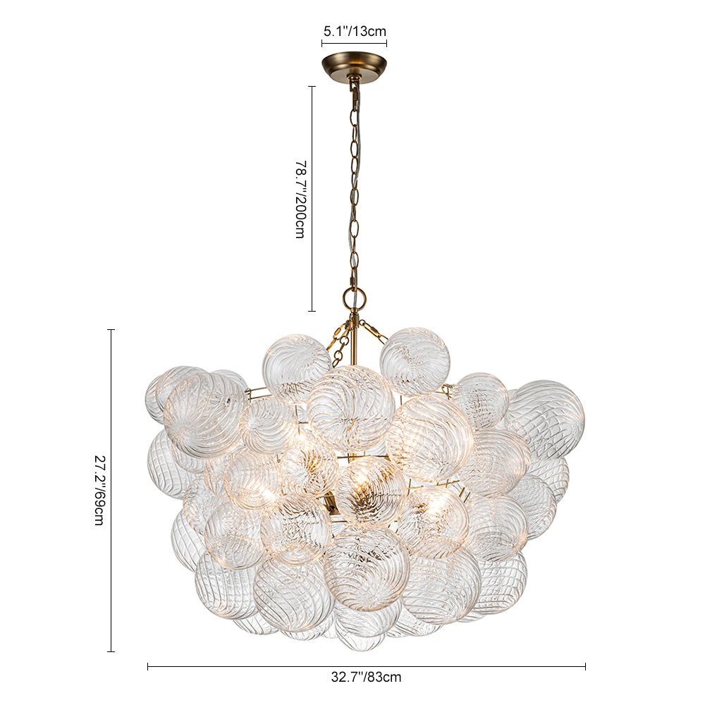 Multi-Globe Glass Chandelier Brass Finish Adjustable Height Ceiling Light for Dining Room Kitchen Island Modern Sphere Lighting Fixture 3 or
