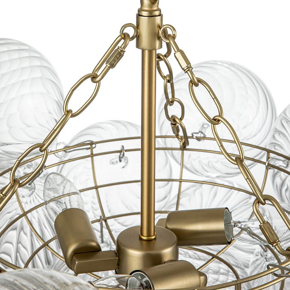 Multi-Globe Glass Chandelier Brass Finish Adjustable Height Ceiling Light for Dining Room Kitchen Island Modern Sphere Lighting Fixture 3 or
