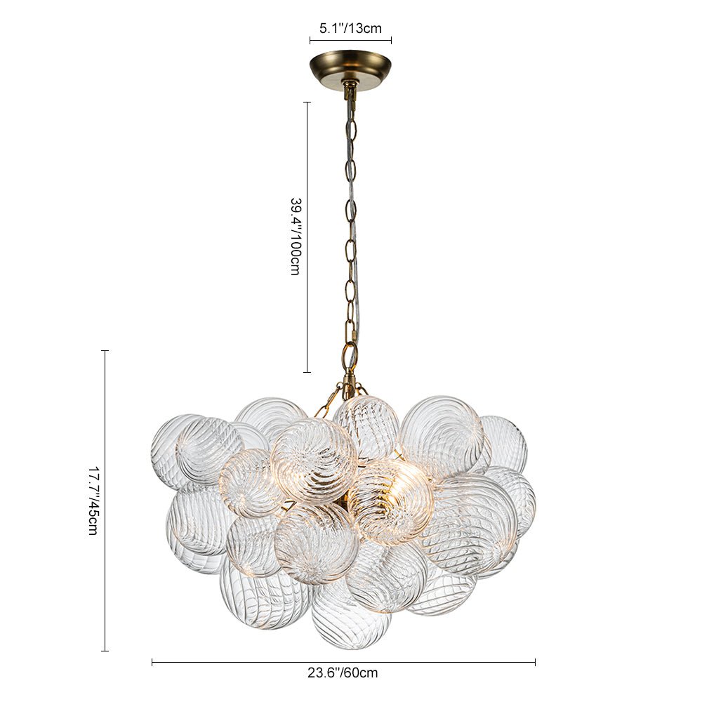 Multi-Globe Glass Chandelier Brass Finish Adjustable Height Ceiling Light for Dining Room Kitchen Island Modern Sphere Lighting Fixture 3 or