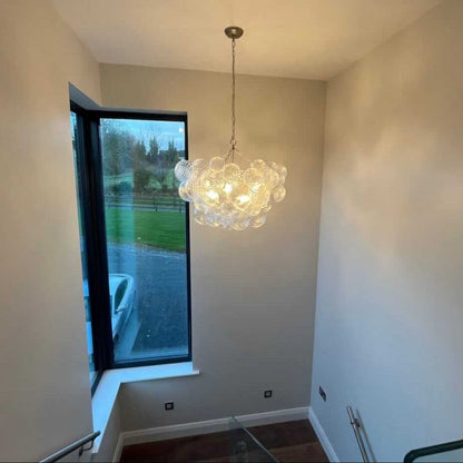 Multi-Globe Glass Chandelier Brass Finish Adjustable Height Ceiling Light for Dining Room Kitchen Island Modern Sphere Lighting Fixture 3 or