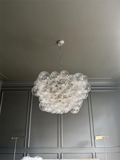 Multi-Globe Glass Chandelier Brass Finish Adjustable Height Ceiling Light for Dining Room Kitchen Island Modern Sphere Lighting Fixture 3 or