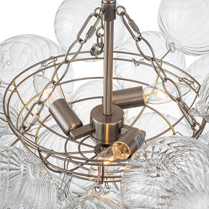 Multi-Globe Glass Chandelier Brass Finish Adjustable Height Ceiling Light for Dining Room Kitchen Island Modern Sphere Lighting Fixture 3 or
