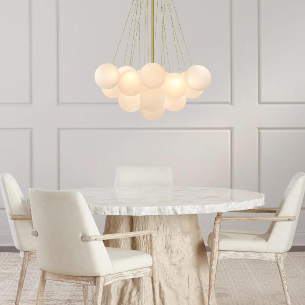 Multi-Sphere Glass Chandelier 31 in Width Adjustable Height for Dining Kitchen Living Room 3-Light Frosted Globe Cluster Overhead Fixture Di