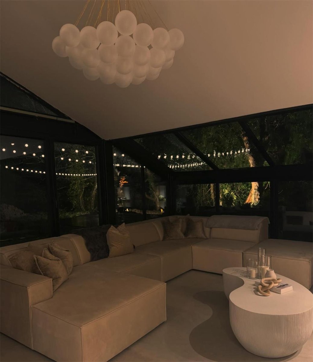 Multi-Sphere Glass Chandelier 31 in Width Adjustable Height for Dining Kitchen Living Room 3-Light Frosted Globe Cluster Overhead Fixture Di