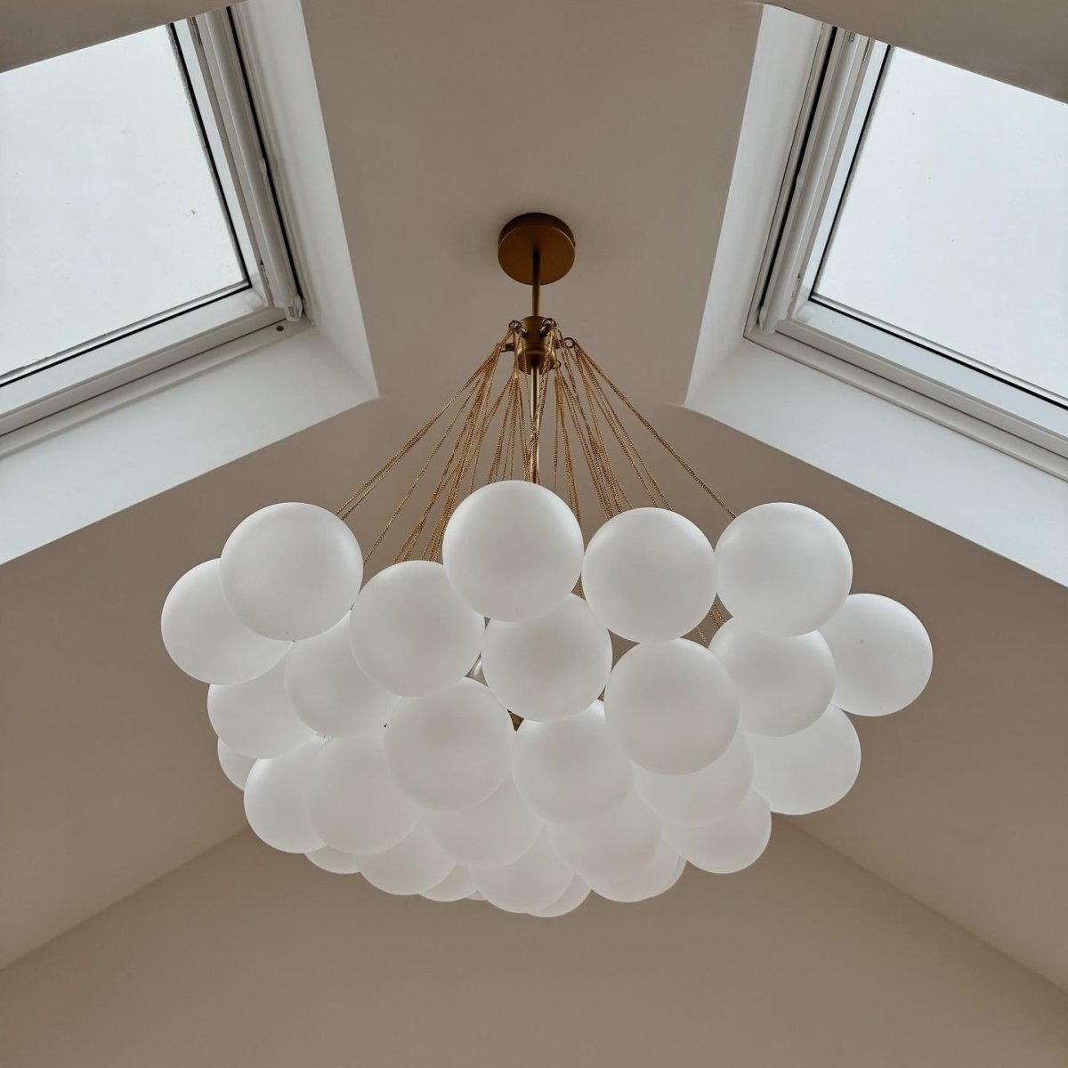 Multi-Sphere Glass Chandelier 31 in Width Adjustable Height for Dining Kitchen Living Room 3-Light Frosted Globe Cluster Overhead Fixture Di
