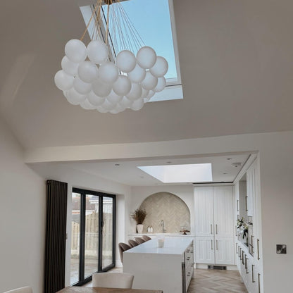 Multi-Sphere Glass Chandelier 31 in Width Adjustable Height for Dining Kitchen Living Room 3-Light Frosted Globe Cluster Overhead Fixture Di