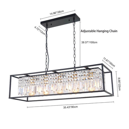 Linear Five-Light Hanging Fixture Black Metal Crystal Glass 35 inch for Kitchen Island Dining Room Table Adjustable Drop Ceiling Lamp Modern